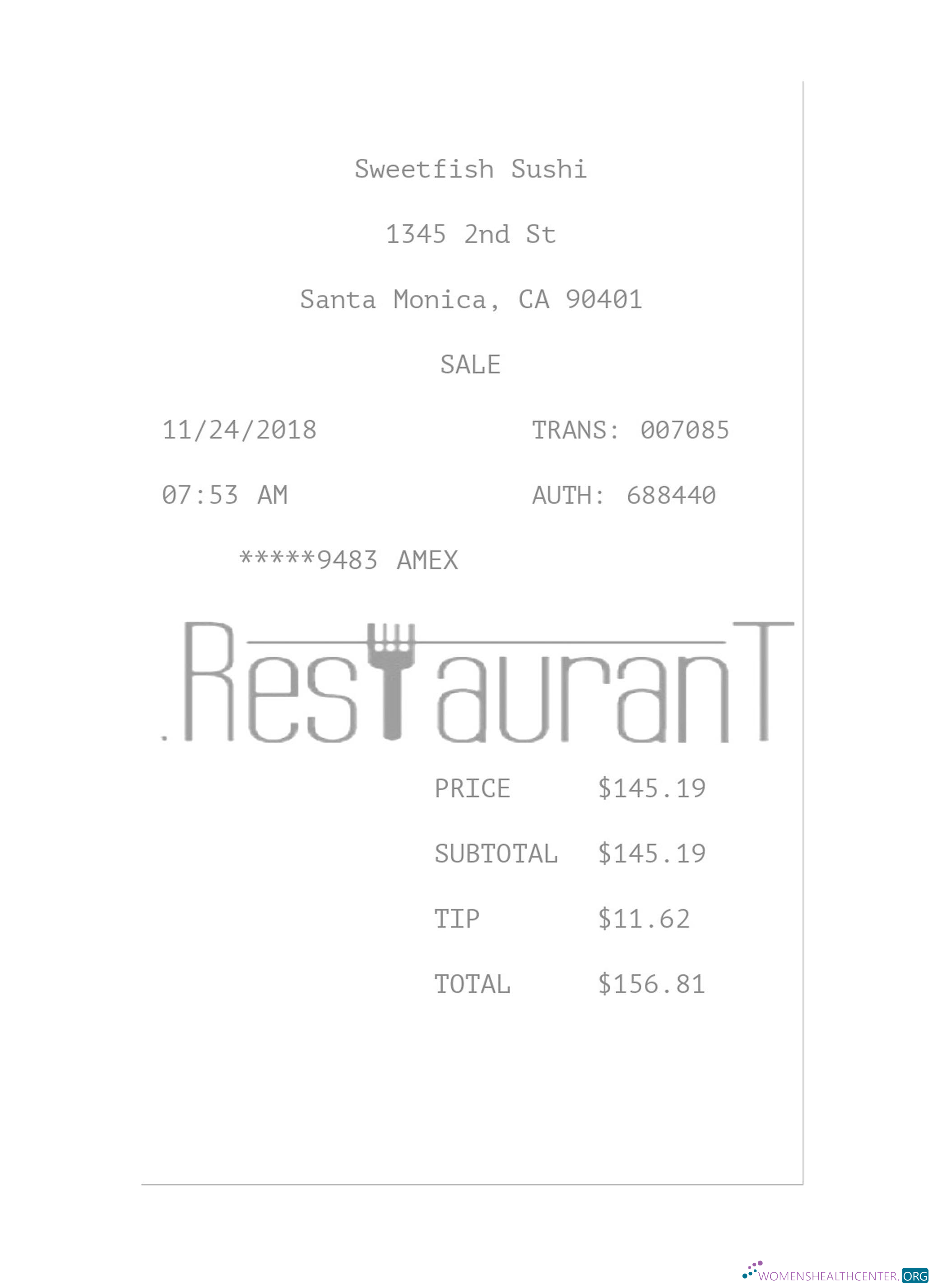 Download SWEETFISH SUSHI payment receipt Photoshop template